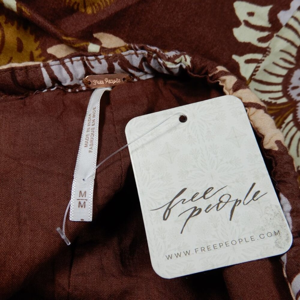 Free People Bali Albright Floral Cotton JUMPSUIT Size M Brown Coffee Combo NEW - Picture 7 of 13